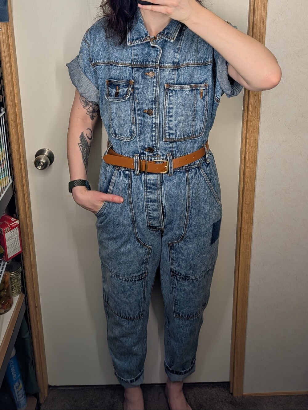 Vintage Acid Wash Denim Boiler Suit, Size L/XL